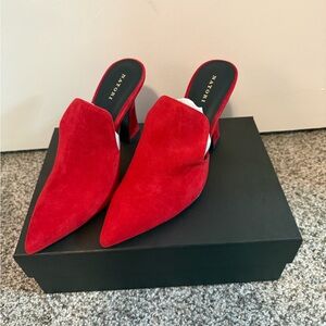 Beautiful bright red suede Natori heels